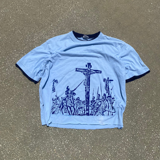 Navy/Blue "Christ Crucified" cropped tee